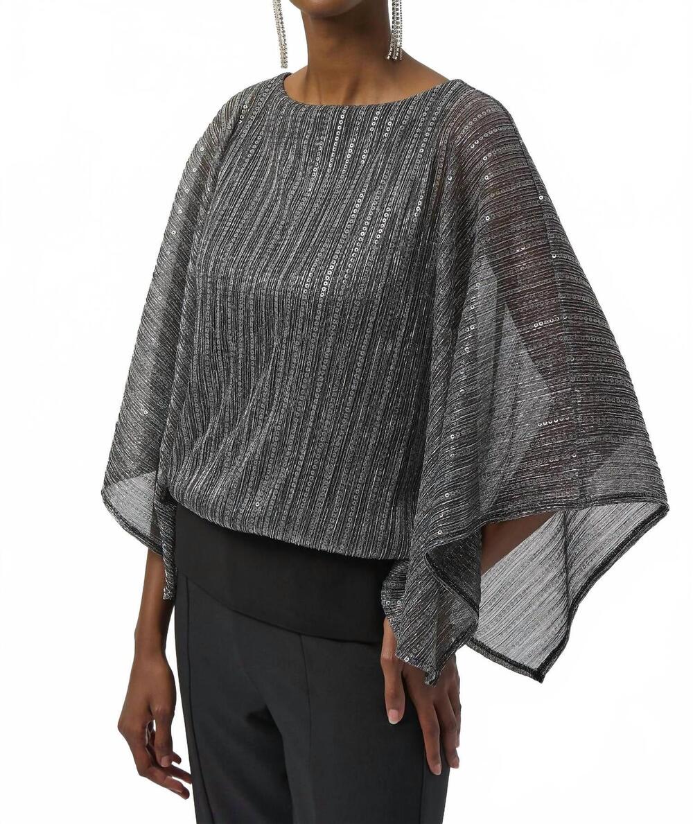 NEW JOSEPH RIBKOFF sequined metallic layered top in black/silver